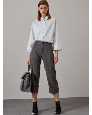 Grey Cropped pants with pockets and lapels -W1-5006