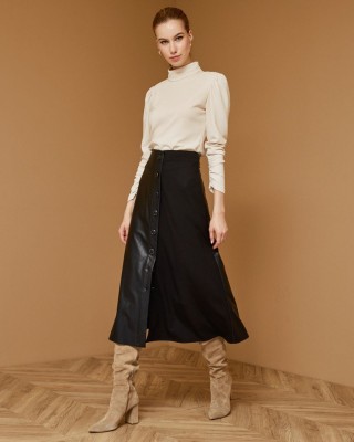 Black Skirt with fabric combination - W1-6040