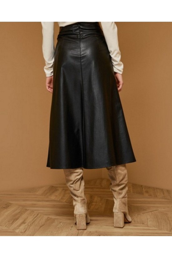 Black Skirt with fabric combination - W1-6040 Black Skirt with fabric combination - W1-6040