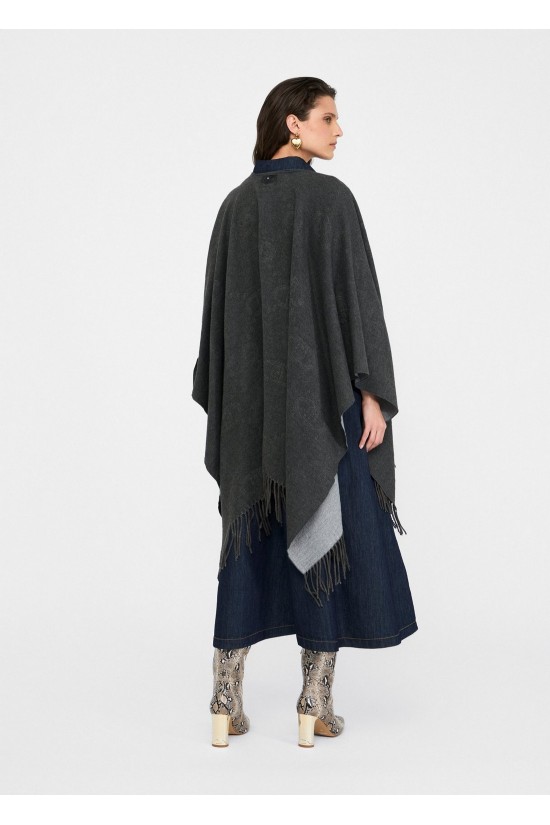 Γυναικείο γκρι poncho με λογότυπο και κρόσσια - Liu Jo 2F5034T0300