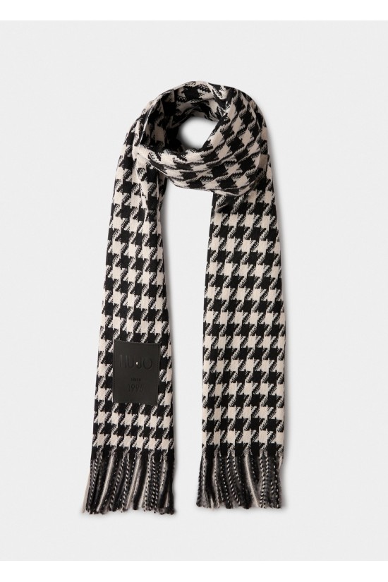 Γυναικείο μαύρο κασκόλ vichy jacquard - Liu Jo 2F5041T0300 Γυναικείο μαύρο κασκόλ vichy jacquard - Liu Jo 2F5041T0300
