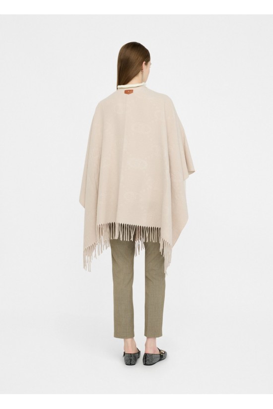 Γυναικείο μπεζ poncho με λογότυπο και κρόσσια - Liu Jo 2F5034T0300 Γυναικείο μπεζ poncho με λογότυπο και κρόσσια - Liu Jo 2F5034T0300