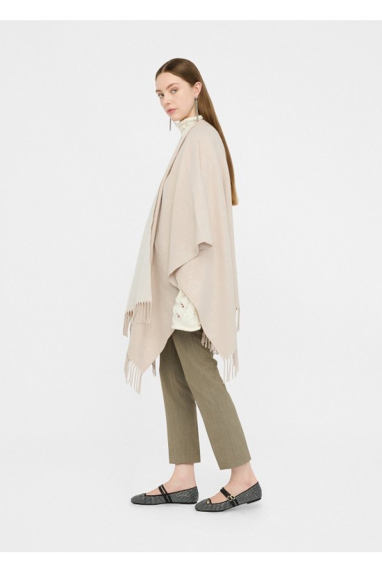 Γυναικείο μπεζ poncho με λογότυπο και κρόσσια - Liu Jo 2F5034T0300 Γυναικείο μπεζ poncho με λογότυπο και κρόσσια - Liu Jo 2F5034T0300