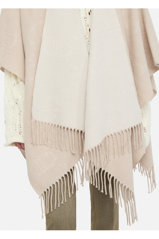 Γυναικείο μπεζ poncho με λογότυπο και κρόσσια - Liu Jo 2F5034T0300 Γυναικείο μπεζ poncho με λογότυπο και κρόσσια - Liu Jo 2F5034T0300