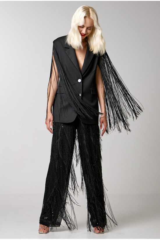 Women's black vest with fringes - Spell 34-1004 Women's black vest with fringes - Spell 34-1004
