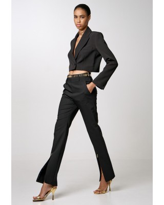 Γυναικείο μαύρο παντελόνι με φερμουάρ - Access 34-5028 Γυναικείο μαύρο παντελόνι με φερμουάρ - Access 34-5028