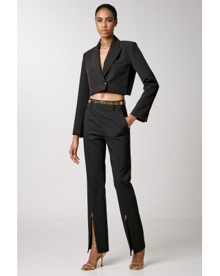 Γυναικείο μαύρο παντελόνι με φερμουάρ - Access 34-5028 Γυναικείο μαύρο παντελόνι με φερμουάρ - Access 34-5028