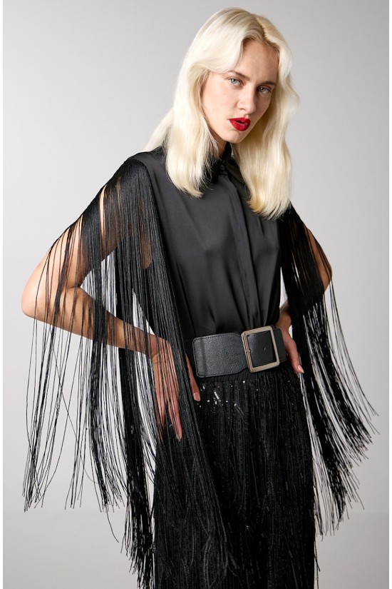 Women's black shirt with frills - Spell 34-7067 Women's black shirt with frills - Spell 34-7067