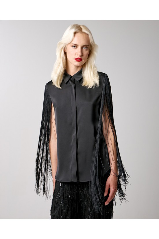 Women's black shirt with frills - Spell 34-7067 Women's black shirt with frills - Spell 34-7067