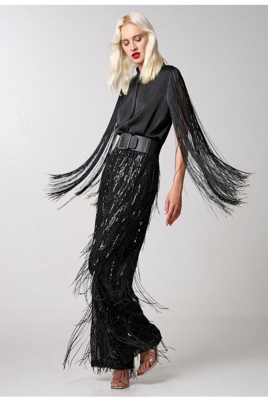 Women's black shirt with frills - Spell 34-7067 Women's black shirt with frills - Spell 34-7067