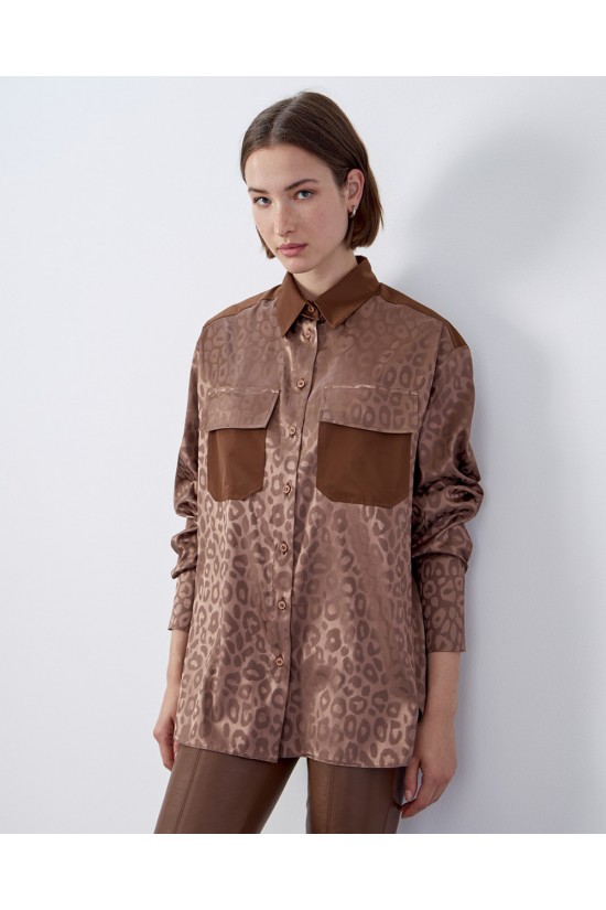 Women's oversized shirt with animal print - Eight 34-7005