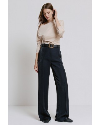 Γυναικεία μαύρη ψηλόμεση φαρδιά παντελόνα - Access 44-5050