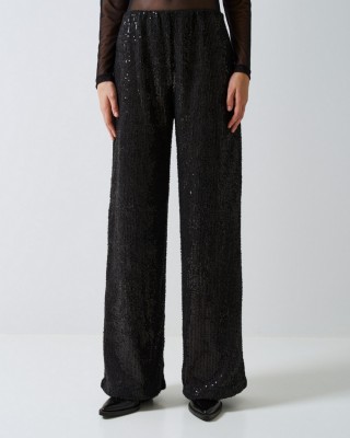 Γυναικεία μαύρη ψηλόμεση παντελόνα με παγιέτα - Access 44-5117 Γυναικεία μαύρη ψηλόμεση παντελόνα με παγιέτα - Access 44-5117