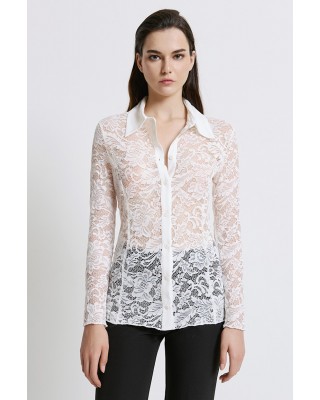 Γυναικείο λευκό πουκάμισο με δαντέλα - Access 44-7015 Γυναικείο λευκό πουκάμισο με δαντέλα - Access 44-7015