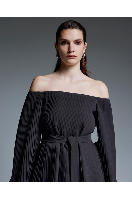 Γυναικεία μαύρη πλισέ μπλούζα off-shoulder - Access 44-2131 Γυναικεία μαύρη πλισέ μπλούζα off-shoulder - Access 44-2131