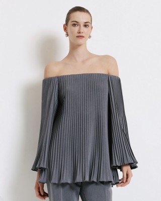 Γυναικεία γκρι πλισέ μπλούζα off-shoulder - Access 44-2131 Γυναικεία γκρι πλισέ μπλούζα off-shoulder - Access 44-2131