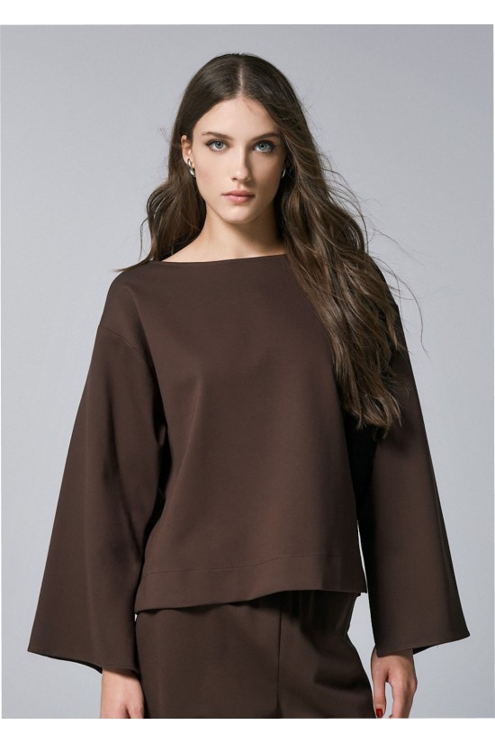 Γυναικεία καφέ μπλούζα με ανοίγματα - Access 54-2230