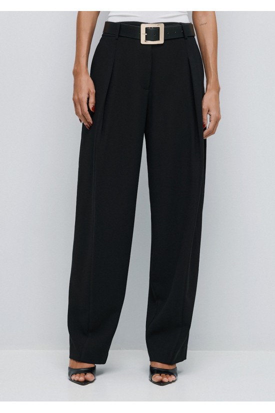 Γυναικεία μαύρη ψηλόμεση παντελόνα με πιέτες - Spell 54-5048 Γυναικεία μαύρη ψηλόμεση παντελόνα με πιέτες - Spell 54-5048