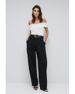 Γυναικεία μαύρη ψηλόμεση παντελόνα με πιέτες - Spell 54-5048 Γυναικεία μαύρη ψηλόμεση παντελόνα με πιέτες - Spell 54-5048