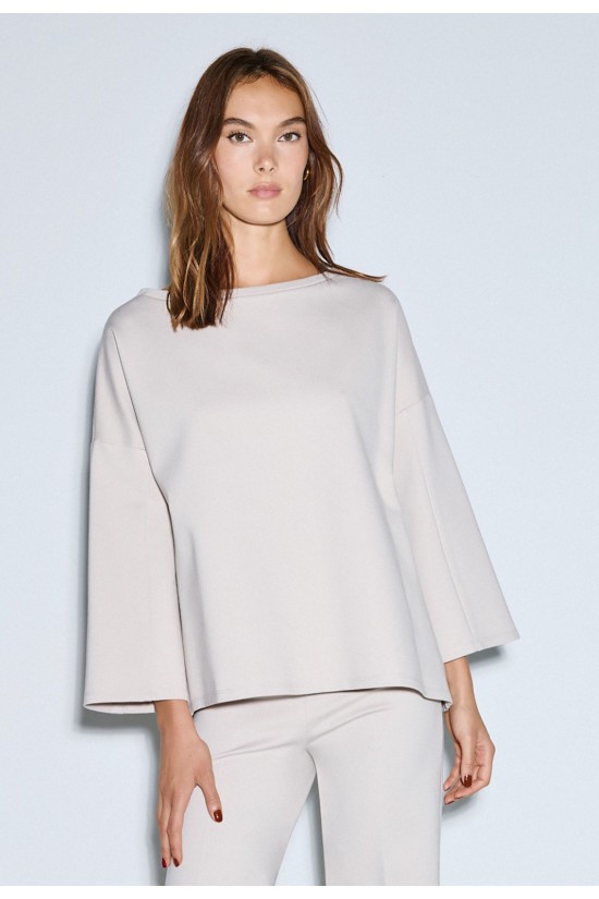 Γυναικεία μπεζ μπλούζα με χαμόγελο λαιμόκοψη - Access 54-2155