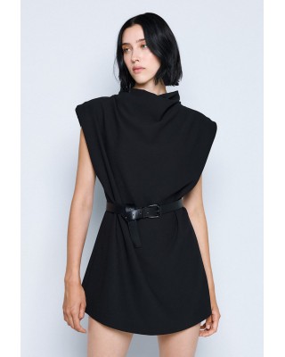 Γυναικείο μίνι ντραπέ μαύρο φόρεμα - Access 54-3050 Γυναικείο μίνι ντραπέ μαύρο φόρεμα - Access 54-3050