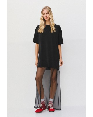 Γυναικεία μαύρη oversized μπλούζα με στρας - Access 64-2156