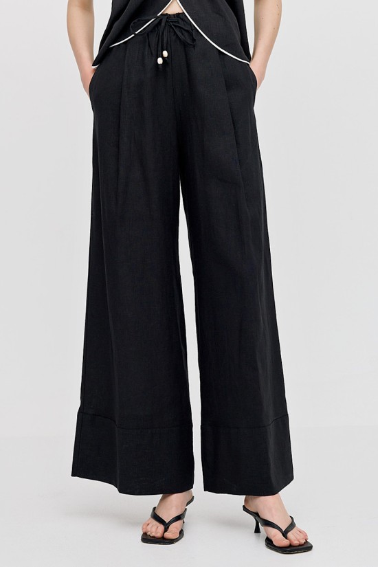 Γυναικεία λινή παντελόνα με ελαστική μέση - Eight 43-5008