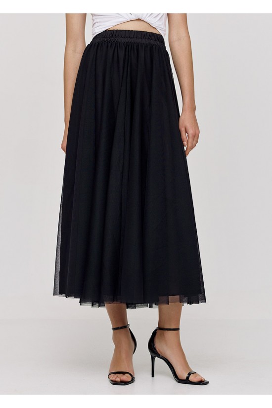 Γυναικεία μάξι μαύρη φούστα με τούλι- Access 43-6061