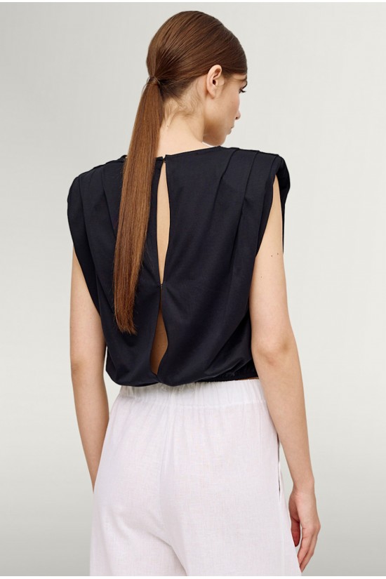 Γυναικεία μαύρη κρουαζέ μπλούζα με λάστιχο - Eight 43-2177