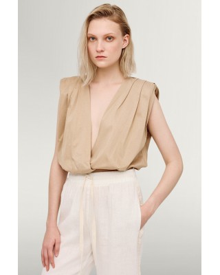 Γυναικεία μπεζ κρουαζέ μπλούζα με λάστιχο - Eight 43-2177 Γυναικεία μπεζ κρουαζέ μπλούζα με λάστιχο - Eight 43-2177