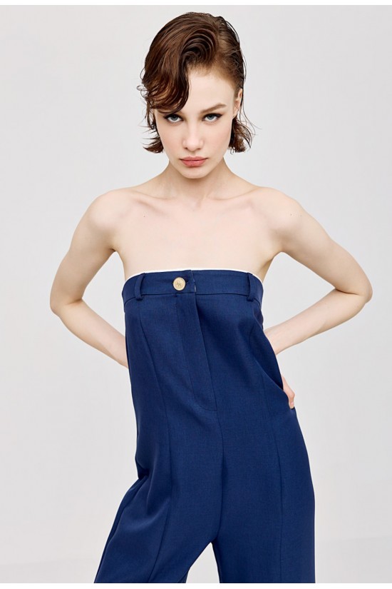Γυναικεία μπλε ολόσωμη φόρμα στράπλες - Access 43-5503