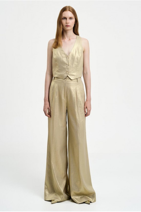 Γυναικεία χρυσή μεταλλιζέ παντελόνα με πιέτες - Access 43-5150