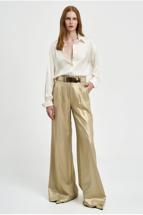 Γυναικεία χρυσή μεταλλιζέ παντελόνα με πιέτες - Access 43-5150