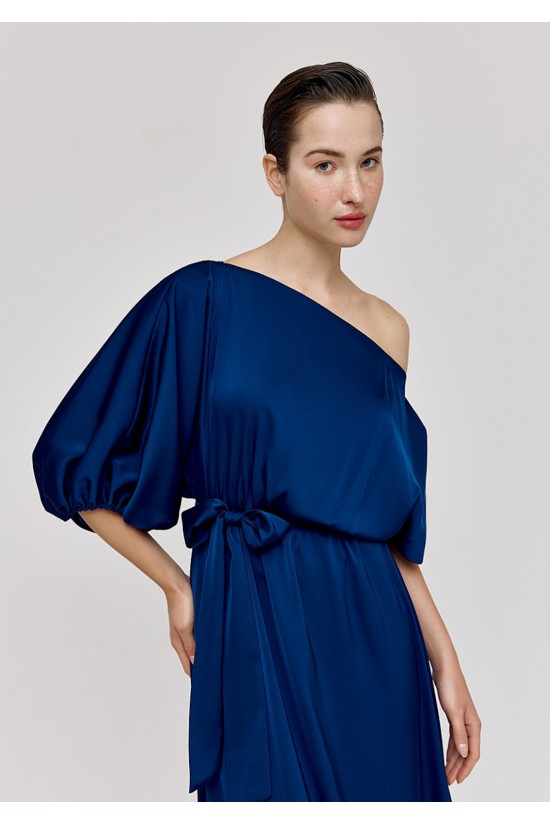 Γυναικείο μάξι μπλε σατέν φόρεμα - Access 43-3391
