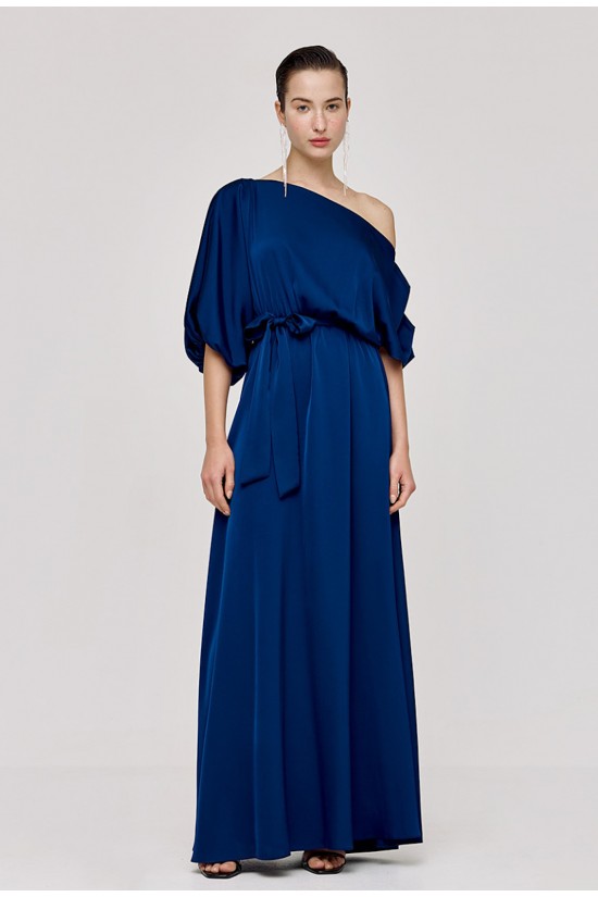 Γυναικείο μάξι μπλε σατέν φόρεμα - Access 43-3391