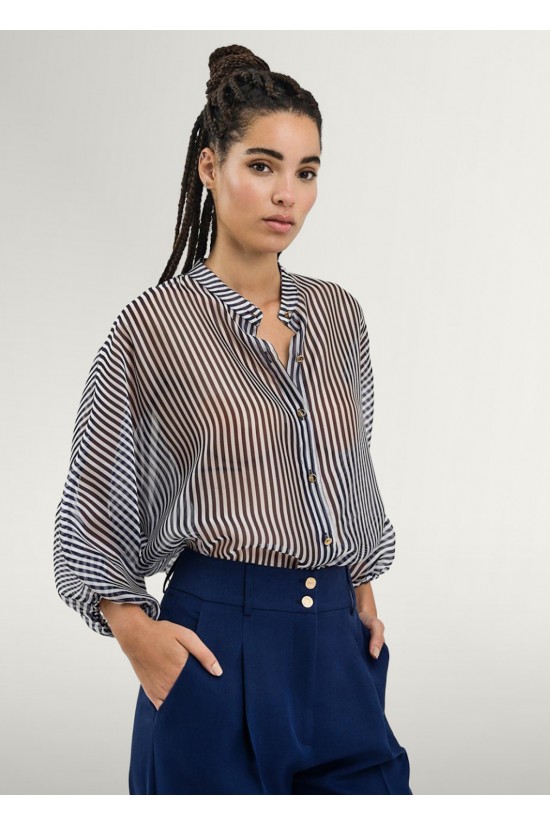 Women's Striped shirt with puffed sleeves - Access 43-7034