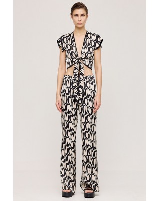 Γυναικείο σατέν εμπριμέ παντελόνι - Access 43-5097