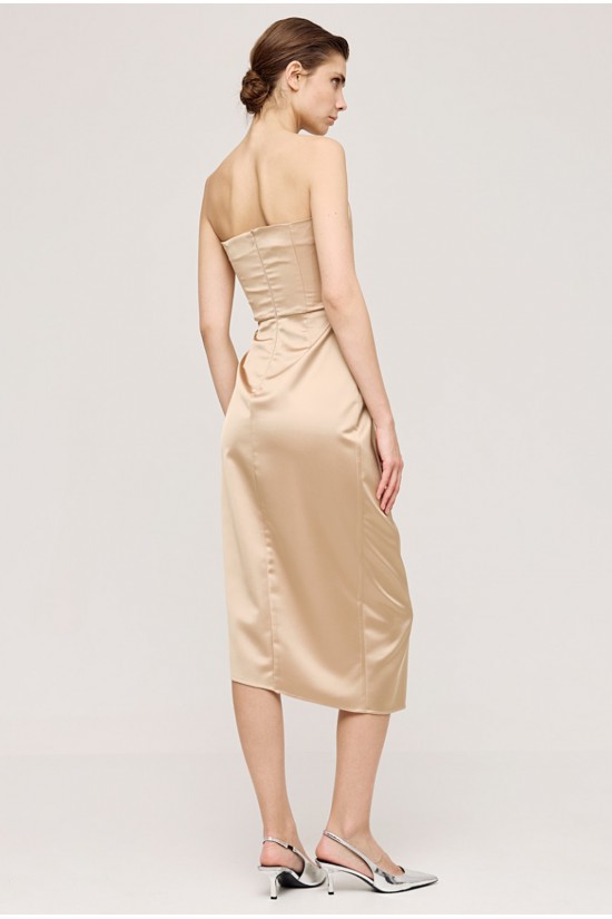 Γυναικείο χρυσό στράπλες φόρεμα - Spell 43-3318
