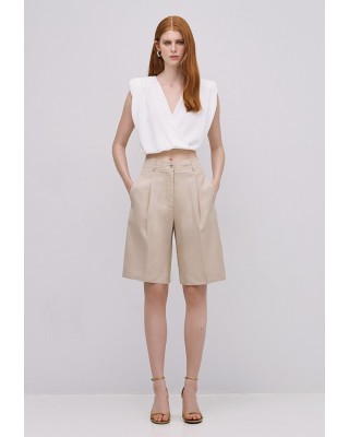Γυναικεία μπεζ βερμούδα με πιέτες - Access 53-5024 Γυναικεία μπεζ βερμούδα με πιέτες - Access 53-5024