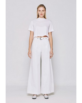 Γυναικεία off white ψηλόμεση παντελόνα με ζώνη - Eight 53-5044 Γυναικεία off white ψηλόμεση παντελόνα με ζώνη - Eight 53-5044