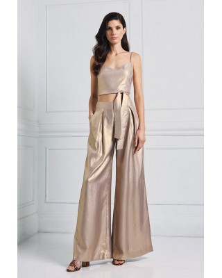 Γυναικεία χρυσή μεταλλιζέ παντελόνα με πιέτες - Access 53-5034