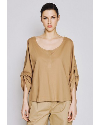 Γυναικεία μπεζ μπλούζα με γυριστά μανίκια - Access 53-2037