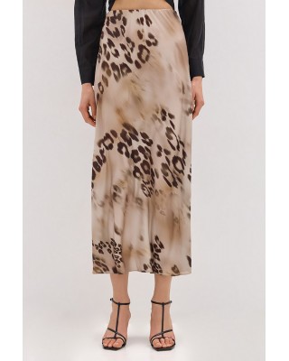 Γυναικεία μπεζ σατέν φούστα με animal print - Access 53-6006