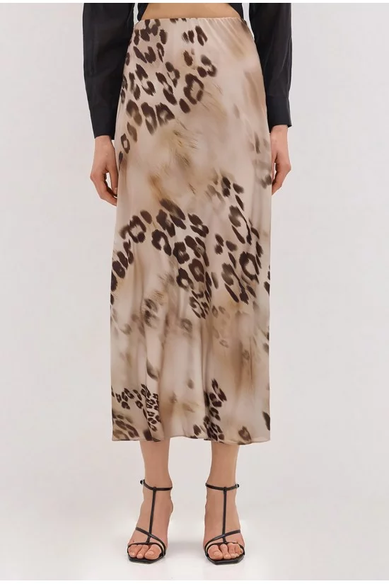 Γυναικεία μπεζ σατέν φούστα με animal print - Access 53-6006 Γυναικεία μπεζ σατέν φούστα με animal print - Access 53-6006