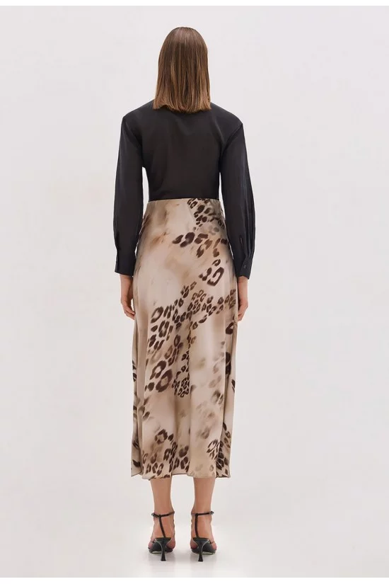 Γυναικεία μπεζ σατέν φούστα με animal print - Access 53-6006 Γυναικεία μπεζ σατέν φούστα με animal print - Access 53-6006