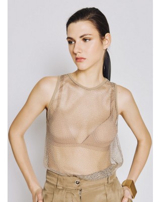 Γυναικεία χρυσή αμάνικη μπλούζα δίχτυ - Access 53-2052