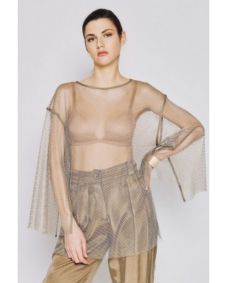 Γυναικεία χρυσή μεταλλιζέ μπλούζα δίχτυ - Access 53-2109