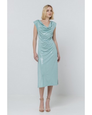 Γυναικείο ντραπέ γυαλιστερό φόρεμα - Access 53-3400