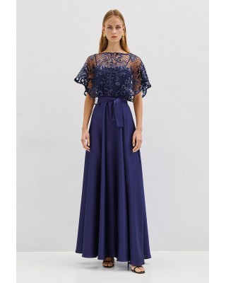 Γυναικείο μπλε μάξι φόρεμα με κεντήματα - Access 53-3405 Γυναικείο μπλε μάξι φόρεμα με κεντήματα - Access 53-3405