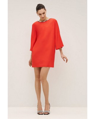 Γυναικείο κοντό κόκκινο φόρεμα με κέντημα - Spell 53-3024